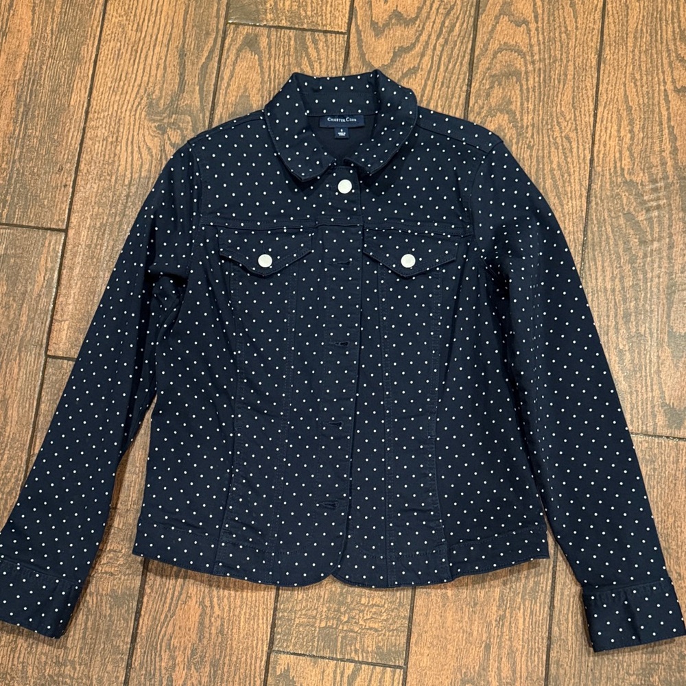 Navy Polka Dot Jean Jacket